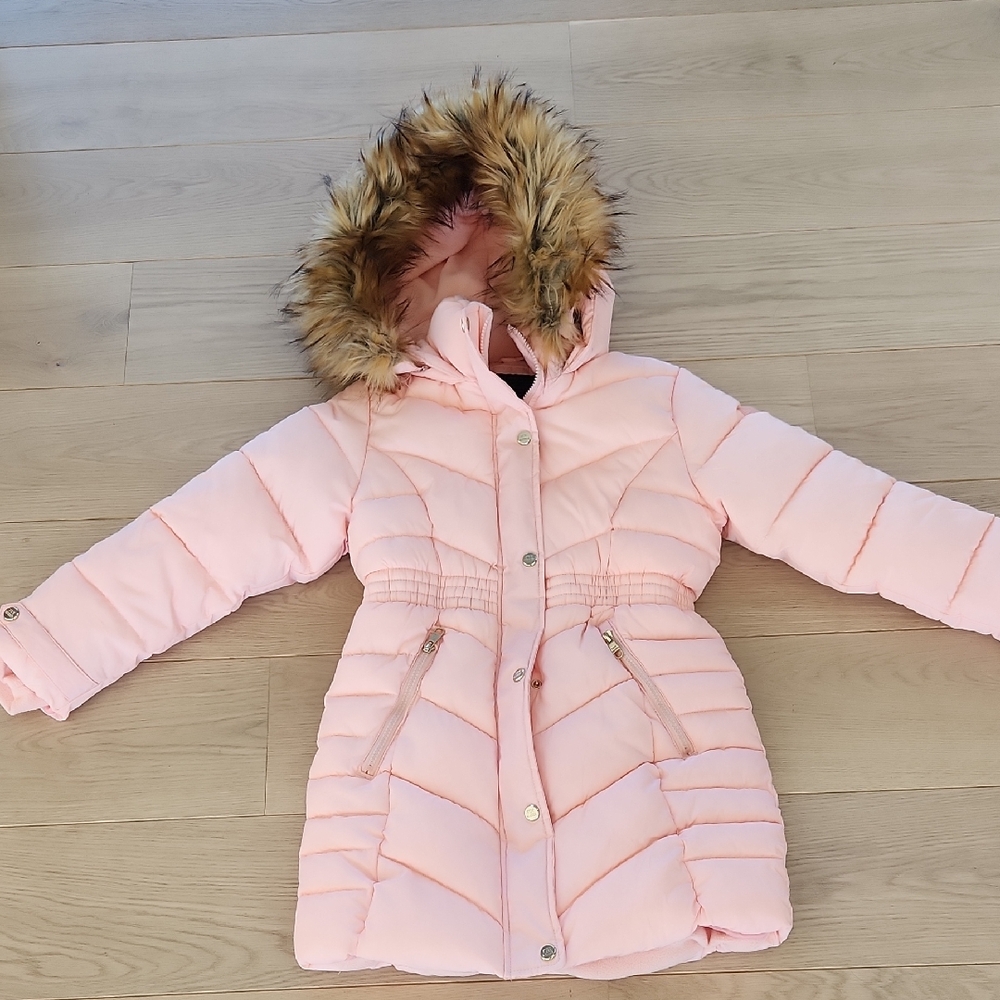 NWOT Steve Madden Light Pink Faux Fur-Trimmed Hooded Coat